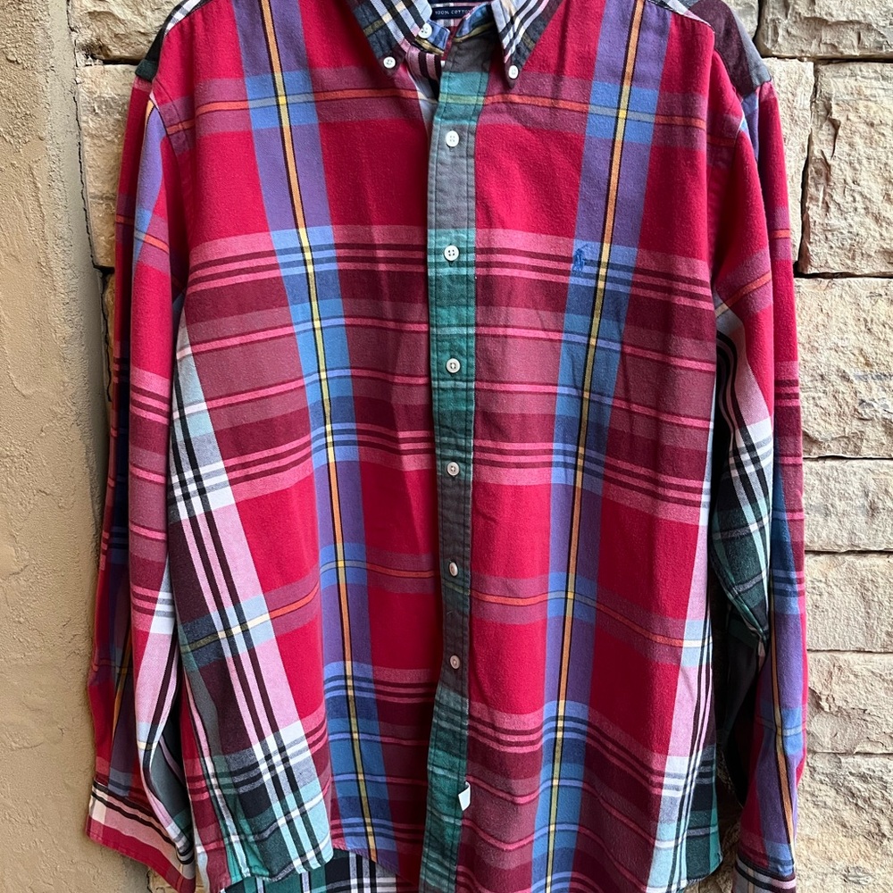 Ralph Lauren Classic Fit Patchwork Madras Plaid Shirt Men XL Button Down Cotton